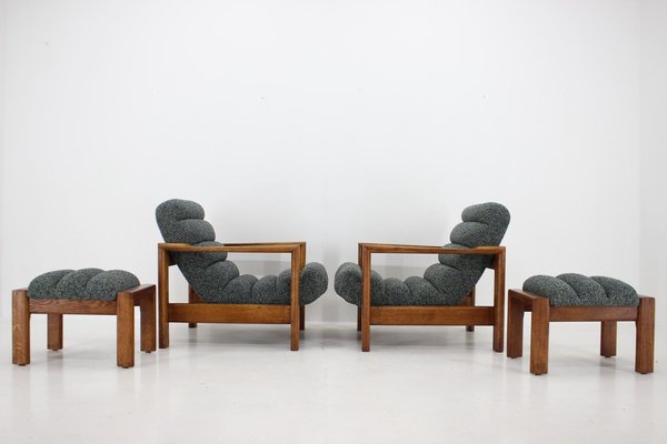 Oak Armchairs with Stools, Finland, 1960s, Set of 4-TZ-1418940