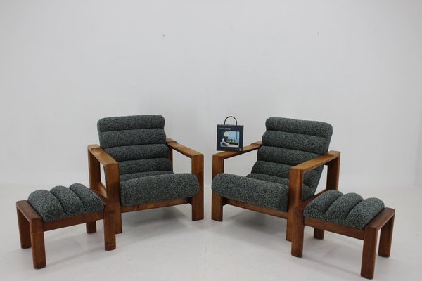 Oak Armchairs with Stools, Finland, 1960s, Set of 4-TZ-1418940