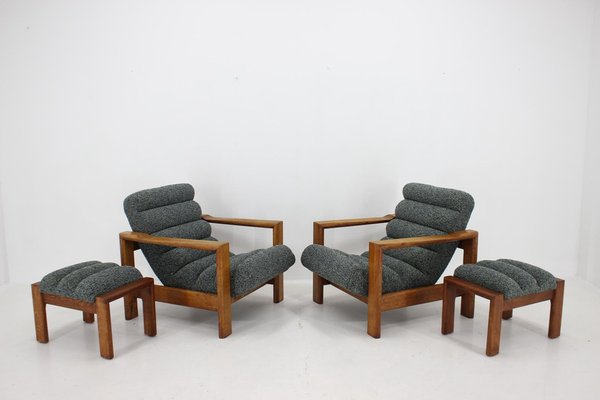 Oak Armchairs with Stools, Finland, 1960s, Set of 4-TZ-1418940