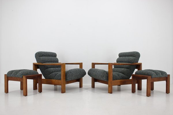 Oak Armchairs with Stools, Finland, 1960s, Set of 4-TZ-1418940