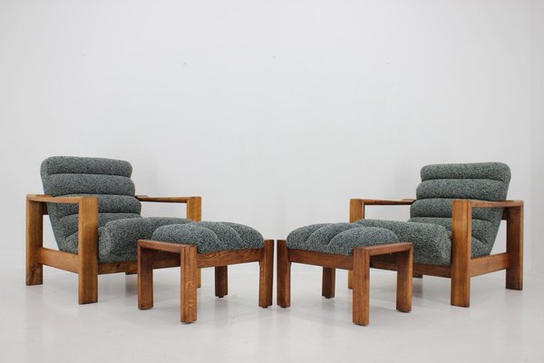 Oak Armchairs with Stools, Finland, 1960s, Set of 4-TZ-1418940