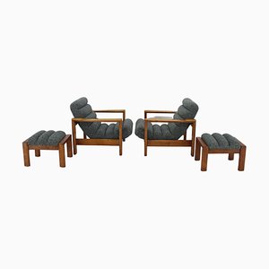 Oak Armchairs with Stools, Finland, 1960s, Set of 4-TZ-1418940