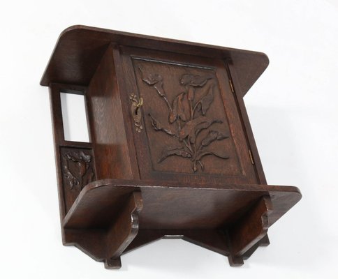 Oak Arts & Crafts Art Nouveau Wall Cabinet with Calla Lilies, 1900s-MY-776191