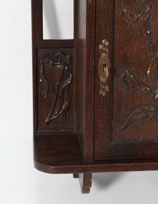 Oak Arts & Crafts Art Nouveau Wall Cabinet with Calla Lilies, 1900s-MY-776191