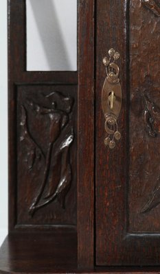 Oak Arts & Crafts Art Nouveau Wall Cabinet with Calla Lilies, 1900s-MY-776191