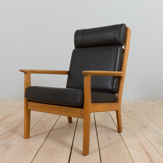 Oak & Black Leather Armchair Ge 265 by Hans J. Wegner for Getama, Denmark, 1970s