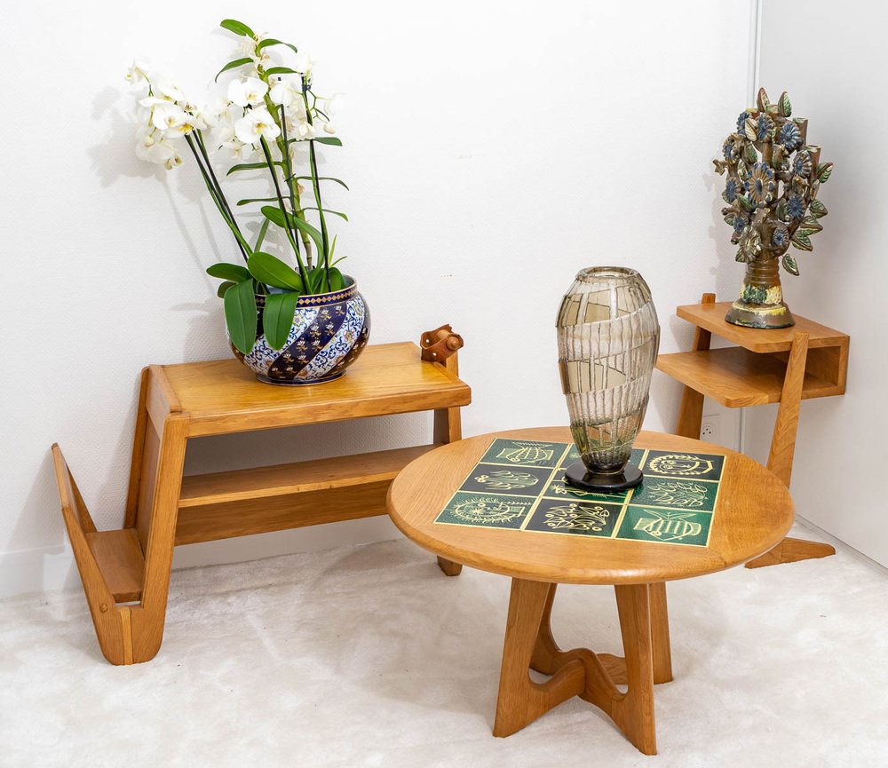 Oak & Ceramic Coffee Table by Guillerme Et Chambron & Danikowski for Votre Maison, 1960s