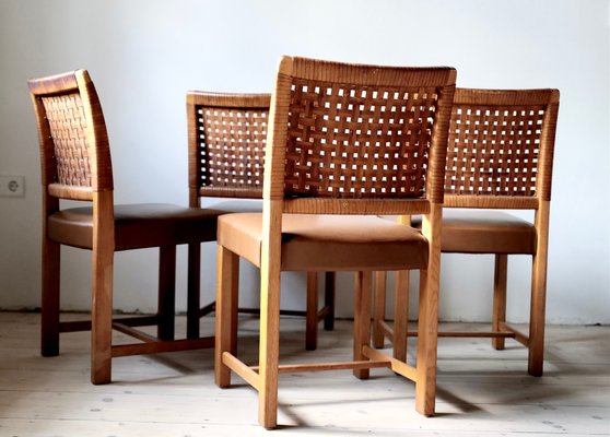 Oak Chairs With Leather Braid by Carl Gustav Hort Af Ornäs, 1950s, Set of 4-APD-1176677