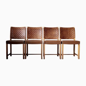 Oak Chairs With Leather Braid by Carl Gustav Hort Af Ornäs, 1950s, Set of 4-APD-1176677