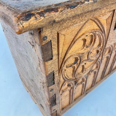 Oak Chest with Carved Gothic Panel, 1900s-RMX-1722503