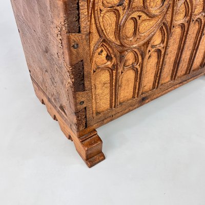 Oak Chest with Carved Gothic Panel, 1900s-RMX-1722503