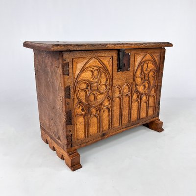 Oak Chest with Carved Gothic Panel, 1900s-RMX-1722503