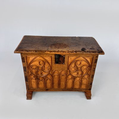 Oak Chest with Carved Gothic Panel, 1900s-RMX-1722503