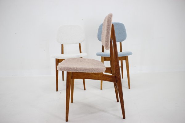 Oak Dining Chairs in Boucle, Former Czechoslovakia, 1960s, Set of 3-TZ-1741891