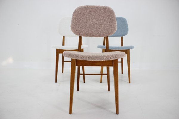 Oak Dining Chairs in Boucle, Former Czechoslovakia, 1960s, Set of 3-TZ-1741891