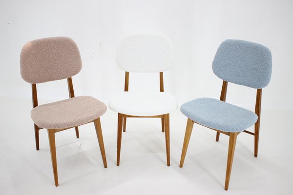 Oak Dining Chairs in Boucle, Former Czechoslovakia, 1960s, Set of 3-TZ-1741891