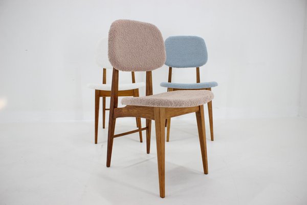 Oak Dining Chairs in Boucle, Former Czechoslovakia, 1960s, Set of 3-TZ-1741891