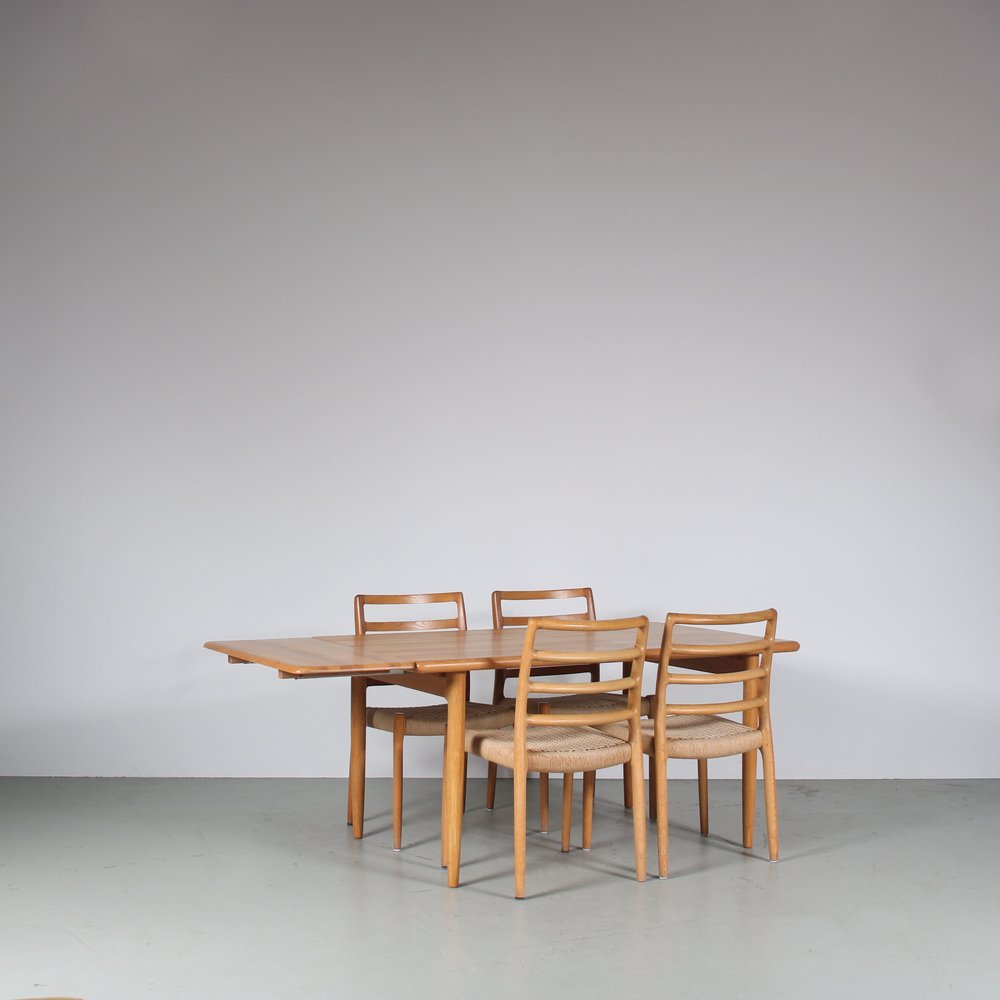 Oak Dining Set by Moller, Denmark, 1970s, Set of 5