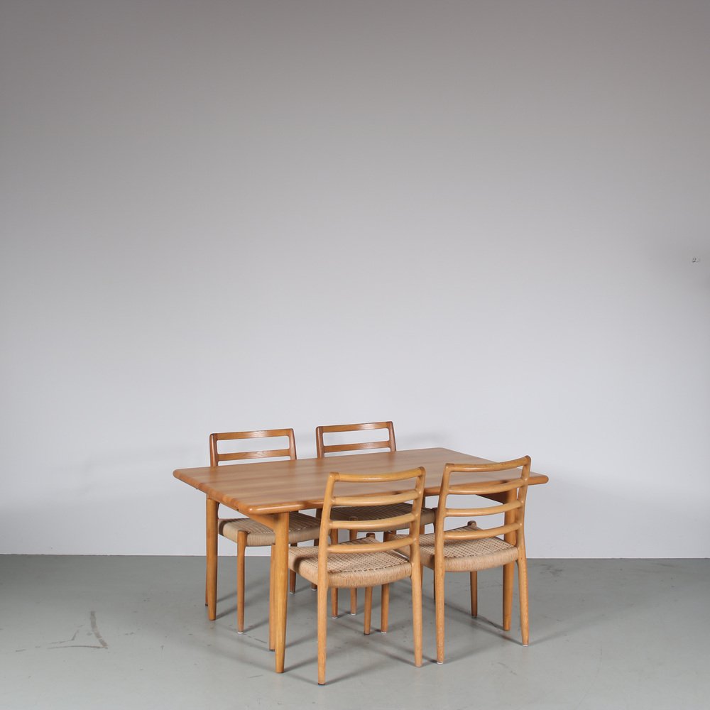 Oak Dining Set by Moller, Denmark, 1970s, Set of 5