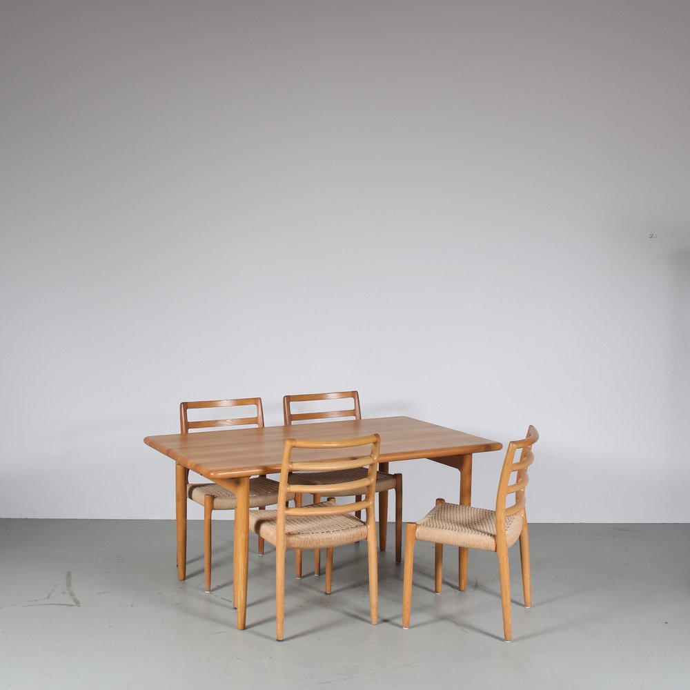 Oak Dining Set by Moller, Denmark, 1970s, Set of 5