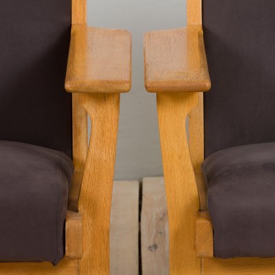 Oak GE 181 Easy Lounge Chairs in Grey Alcantara by Hans J. Wegner for Getama, Denmark, 1970s, Set of 2-UE-1328924