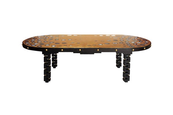 Oak, Gilt, & Agate Inlaid Dining Table, 1970s-CEJ-488315