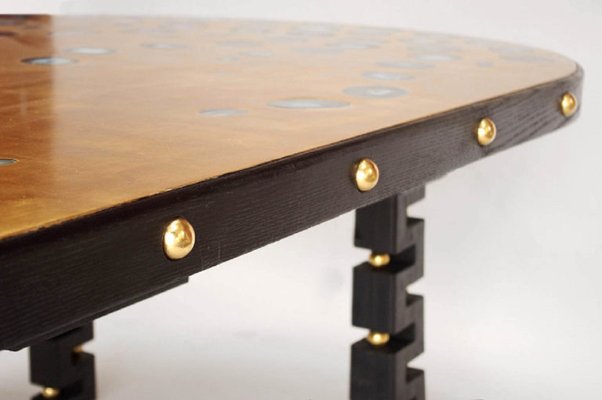 Oak, Gilt, & Agate Inlaid Dining Table, 1970s-CEJ-488315