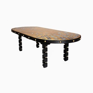 Oak, Gilt, & Agate Inlaid Dining Table, 1970s-CEJ-488315