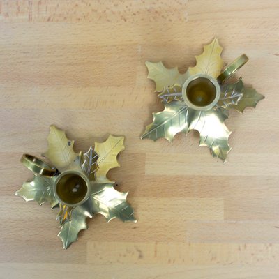 Oak Leaf Candle Holders, Spain, 1960s, Set of 2-CQZ-1284268