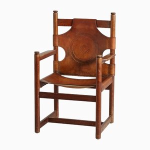 Oak Leather Lounge Chair-CI-1232645