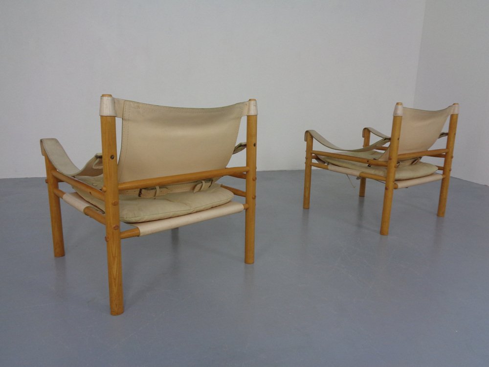 Oak & Leather Sirocco Safari Chairs by Arne Norell, 1960s, Set of 2