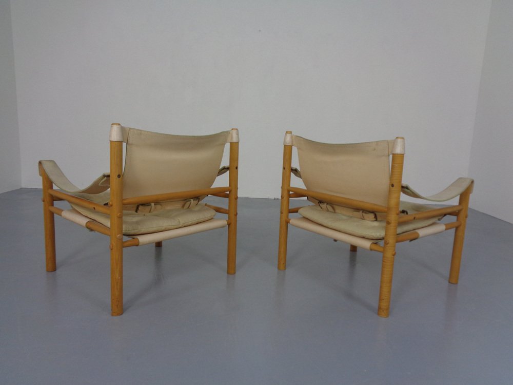 Oak & Leather Sirocco Safari Chairs by Arne Norell, 1960s, Set of 2