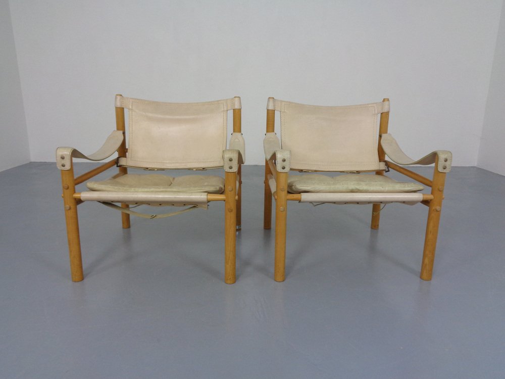 Oak & Leather Sirocco Safari Chairs by Arne Norell, 1960s, Set of 2