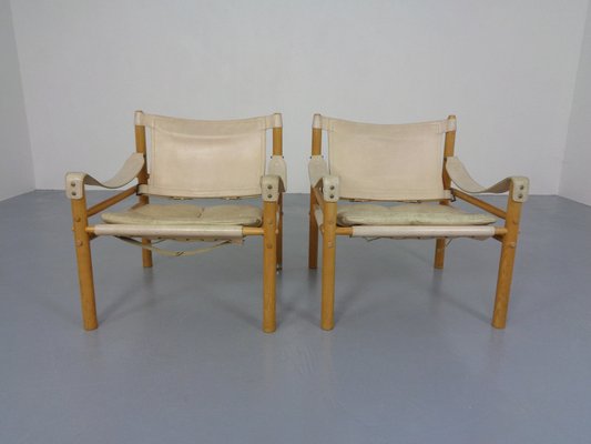 Oak & Leather Sirocco Safari Chairs by Arne Norell, 1960s, Set of 2