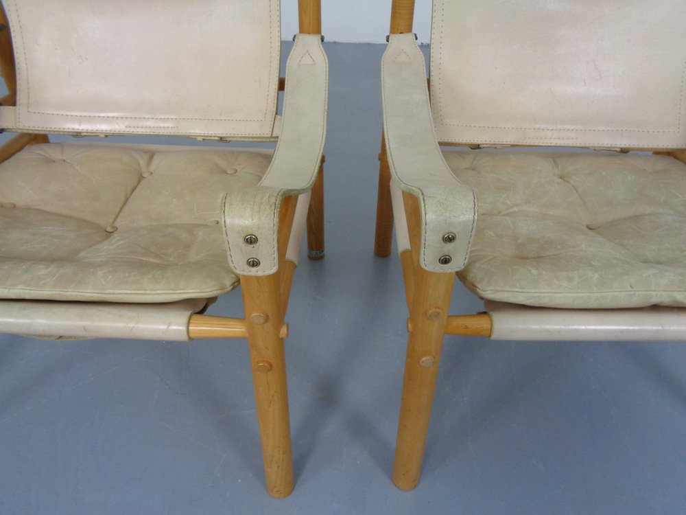 Oak & Leather Sirocco Safari Chairs by Arne Norell, 1960s, Set of 2