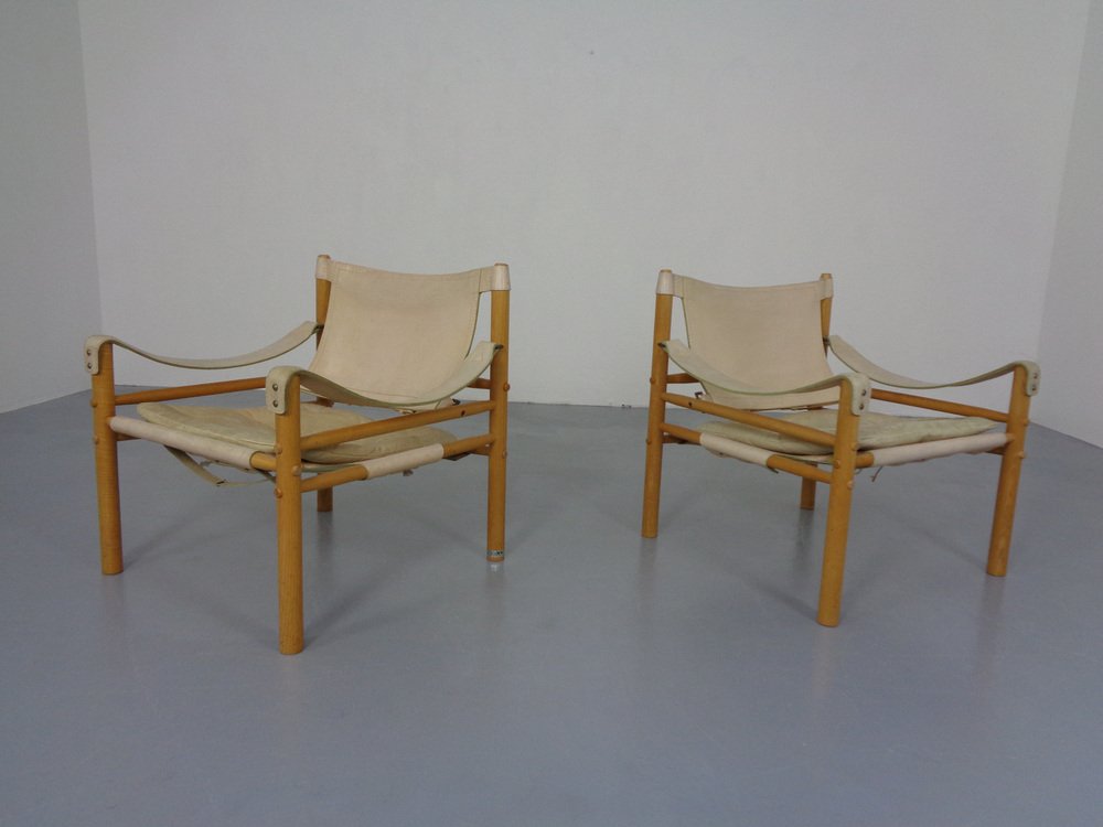 Oak & Leather Sirocco Safari Chairs by Arne Norell, 1960s, Set of 2