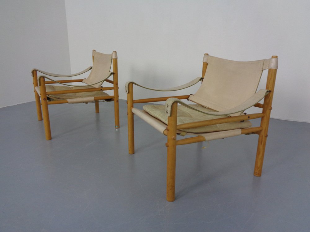 Oak & Leather Sirocco Safari Chairs by Arne Norell, 1960s, Set of 2