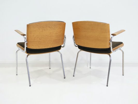 Oak Plywood and Tubular Steel Armchairs, 1970s, Set of 2-ZYF-2033740