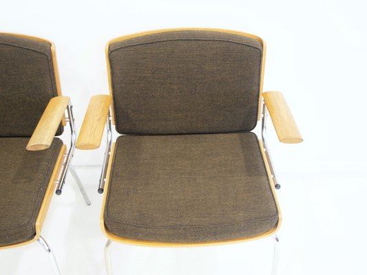 Oak Plywood and Tubular Steel Armchairs, 1970s, Set of 2-ZYF-2033740