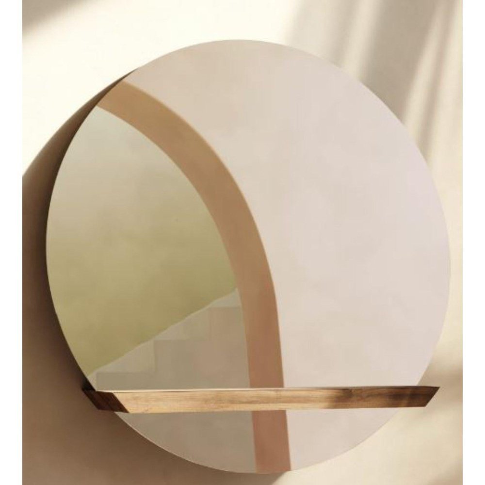 Oak Round Guillotine Mirror by Jeffrey Huyghe