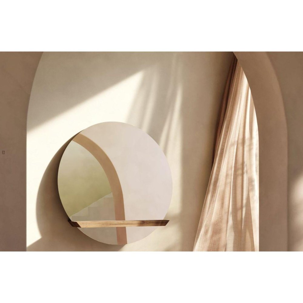 Oak Round Guillotine Mirror by Jeffrey Huyghe