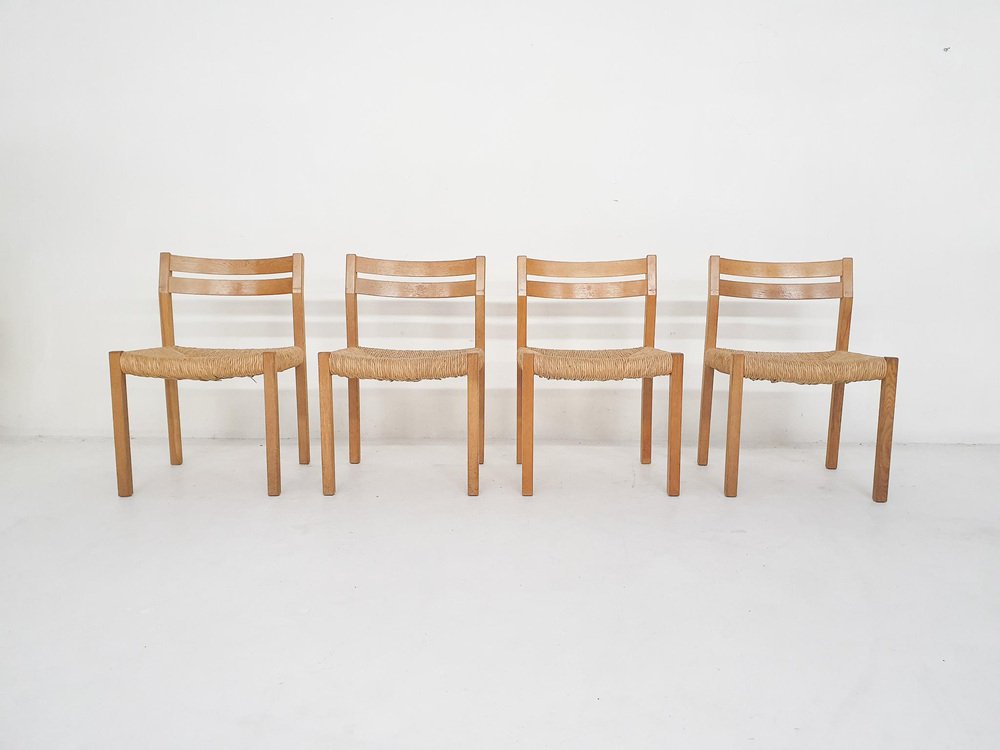 Oak Sisal Dining Chairs Model 401 attributed to J.L Moller, Denmark, 1970s, Set of 4