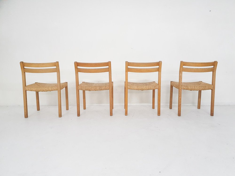 Oak Sisal Dining Chairs Model 401 attributed to J.L Moller, Denmark, 1970s, Set of 4