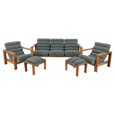 Oak Sofa, Armchairs and Ottomans, Finland, 1960s, Set of 5-TZ-1418954