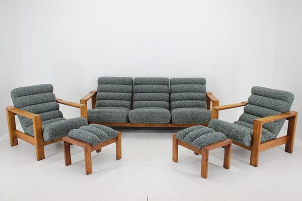 Oak Sofa, Armchairs and Ottomans, Finland, 1960s, Set of 5-TZ-1418954