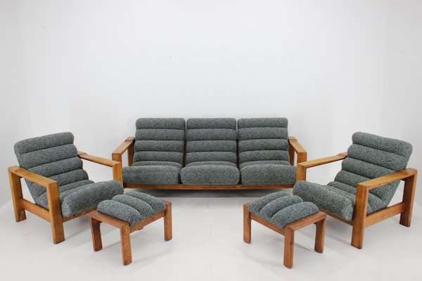 Oak Sofa, Armchairs and Ottomans, Finland, 1960s, Set of 5-TZ-1418954