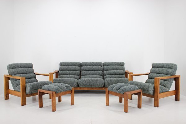 Oak Sofa, Armchairs and Ottomans, Finland, 1960s, Set of 5-TZ-1418954