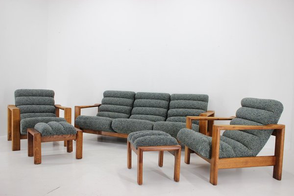 Oak Sofa, Armchairs and Ottomans, Finland, 1960s, Set of 5-TZ-1418954