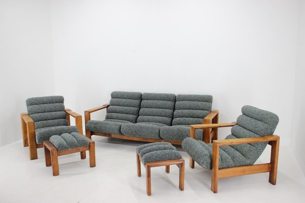 Oak Sofa, Armchairs and Ottomans, Finland, 1960s, Set of 5-TZ-1418954