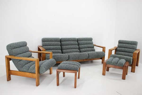 Oak Sofa, Armchairs and Ottomans, Finland, 1960s, Set of 5-TZ-1418954